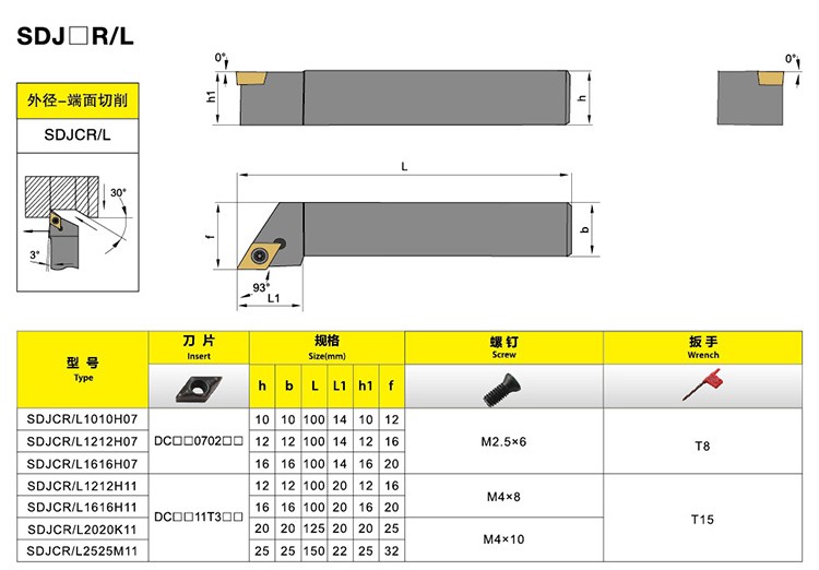 SDJCR1010H07 SDJCR1212H07 SDJCR1616H07 External Turning Holder Match DCGT070202 DCGT070204 Aluminum Lathe Cutter