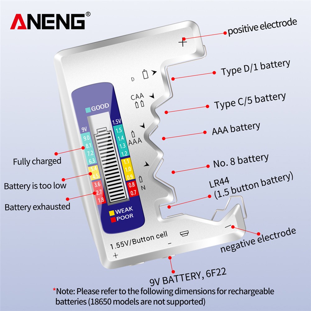 شاشة الكريستال السائل نوع بطاقة البطارية الرقمية قدرة تستر العالمي AAA/AA/زر خلية/9 فولت بطاريات الجهد اختبار الطاقة متر
