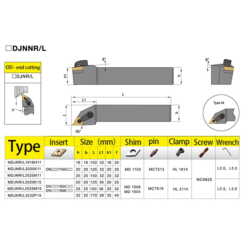 KaKarot External Turning Tool MDJNR1616H11 MDJNR2020K11 MDJNR2525M11 Carbide Inserts DNMG MDJNR Lathe Tool Cutting Tools 1 Set