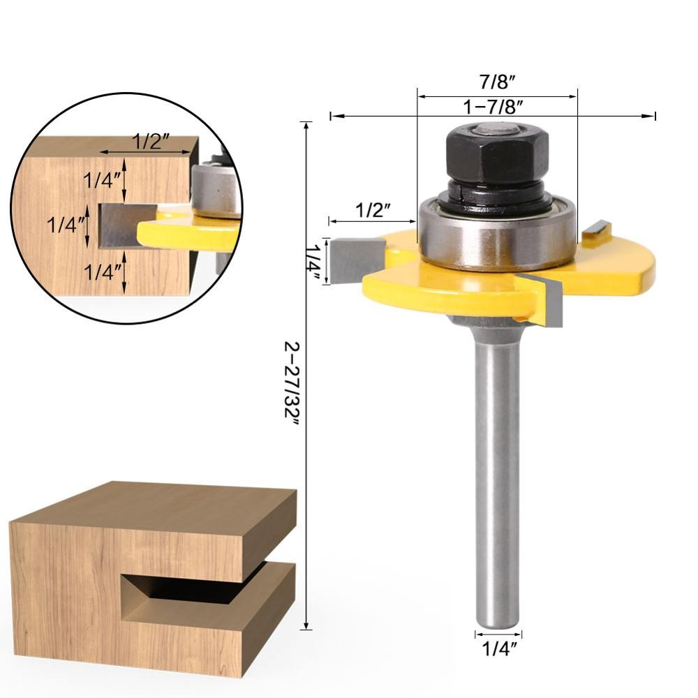 3 قطعة 6 مللي متر 1/4 عرقوب عالية الجودة اللسان و الأخدود مشترك الجمعية راوتر بت 1 قطعة 45 درجة قفل ميتري الطريق بت أدوات النجارة