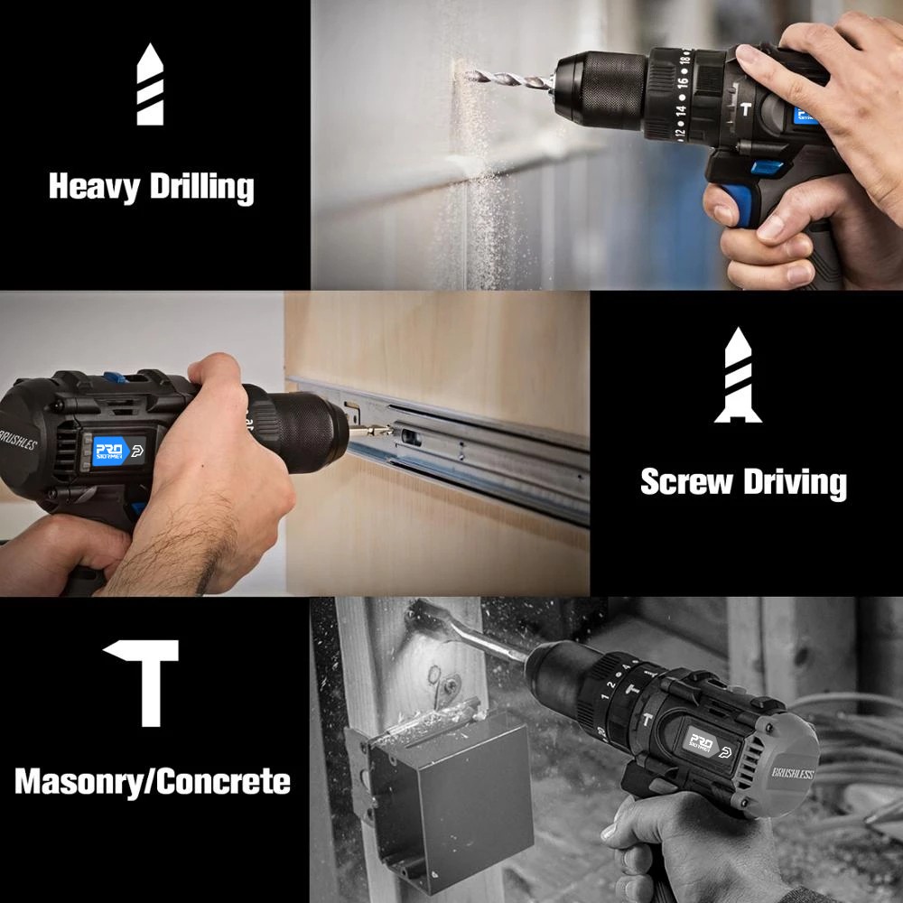 60NM Brushless Electric Hammer Drill Machine 20V Cordless Impact Screwdriver 13mm Steel Wood Construction Power Bare Tools PROSTORMER