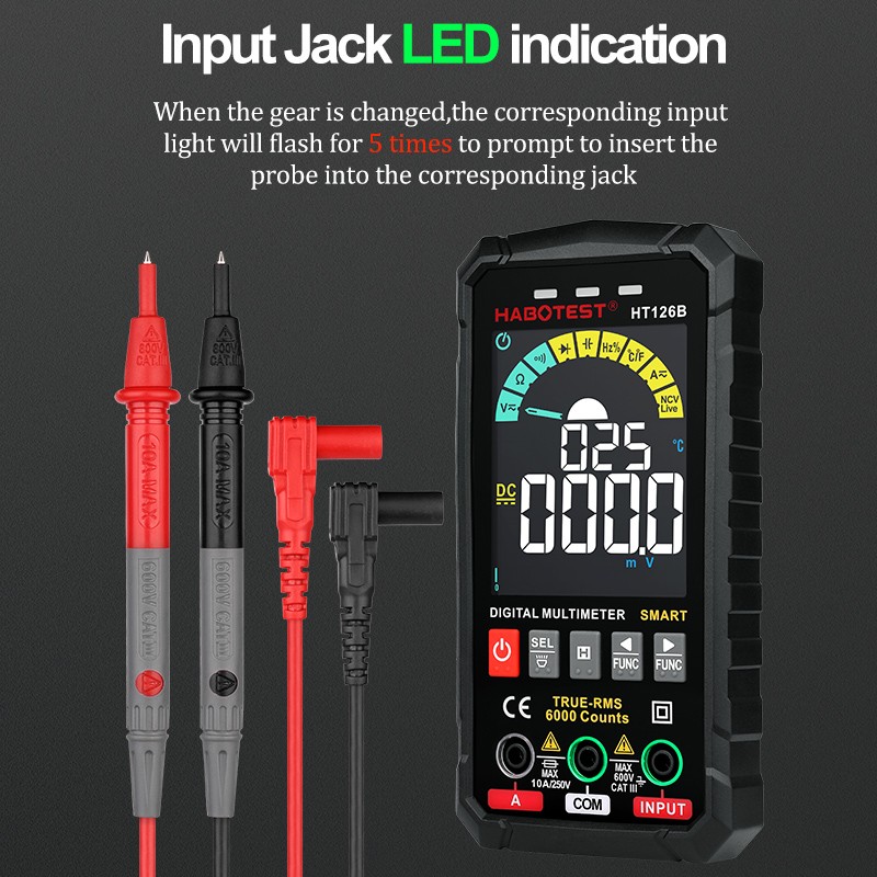 Professional Digital Multimeter Auto Range Smart Voltage Meter DC AC TRMS Ohm Hz Temperature Capacitor Tester HABOTEST HT126B