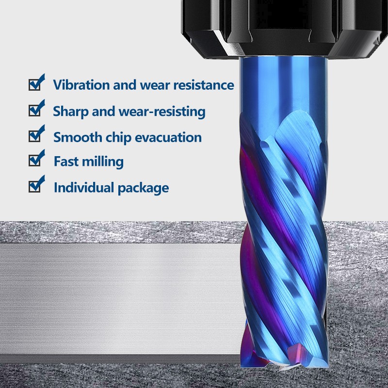 XCAN Carbide End Mill 4 Flutes HRC65 Spiral Milling Cutter Nano Blue Coated Wave CNC Machine Bit 1-16mm Metal Milling Tool