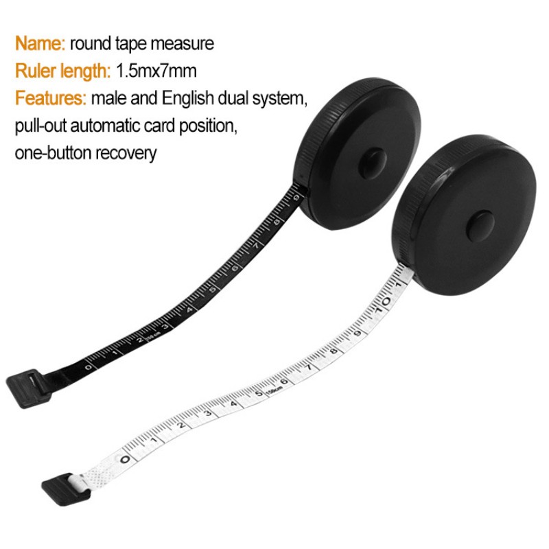 1.5M/60Inch Black Tape Mini Automatic Flexible Sewing Tape Measuring Tape Double Side Retractable Body Tailor Tape Tool