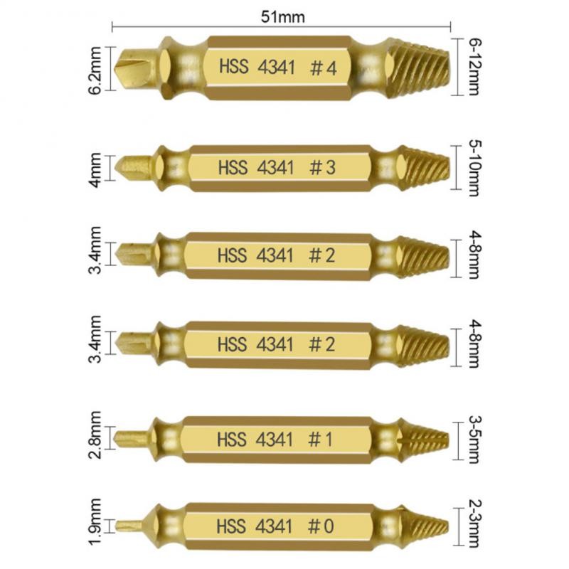 6 قطعة المسمار التالفة النازع سرعة لقمة ثقب أداة مجموعة كسر الترباس