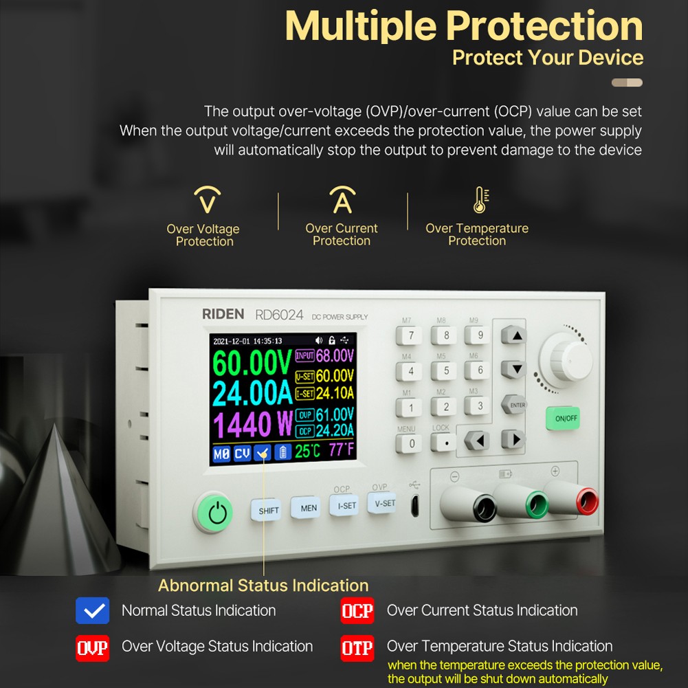 RD6024 RD6024-W 60V 24A USB Color Display Screen DC Adjustable Step-down Voltage Bench Power Supply Potential Converter Data Storage