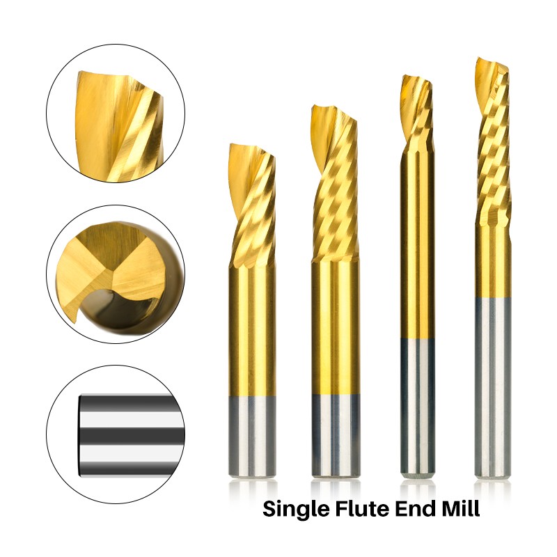 XCAN Single Flute Milling Section End 4/6mm Shank Carbide CNC Router Engraving Bits Tin Coated Straight Milling Cutter Spiral End Mills