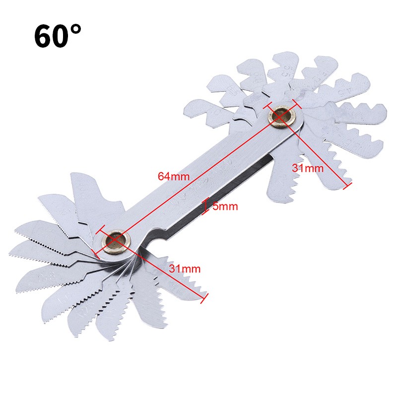 Screw Pitch Gauges 55/60 Degree Metric Inch Thread Plug Gauge Gear Gauge Teeth Carbon Steel Center Gauge 20 Blades