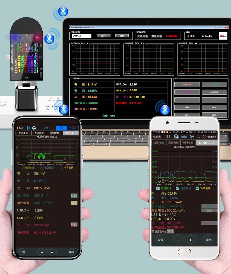 UD24 DC5.5 USB تستر Type-C 2.4 "بوصة الفولتميتر الرقمي مقياس التيار الكهربائي قوة البنك كاشف جهد فولت PD الزناد عداد كهربائي