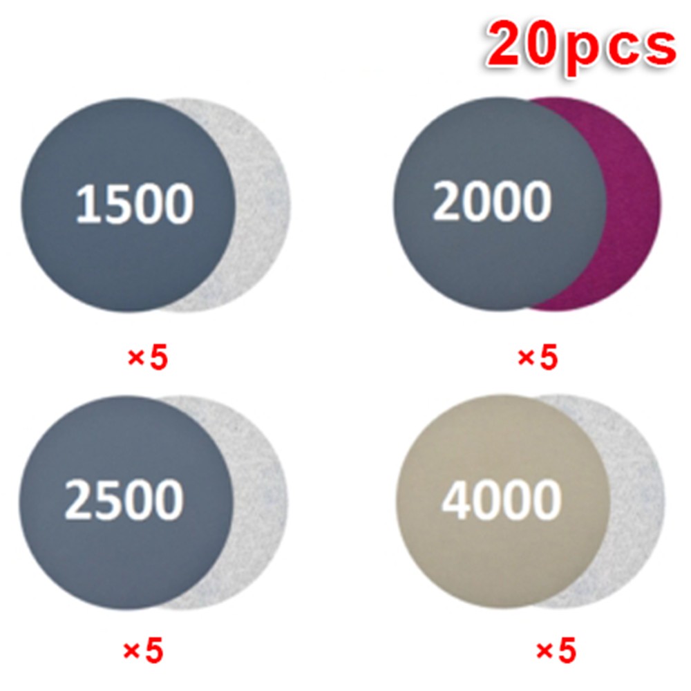 20pcs 3 inch sanding discs hook loop sanding discs grit 3000 /5000 /7000/ 10000 emery round disc sand paper and paper