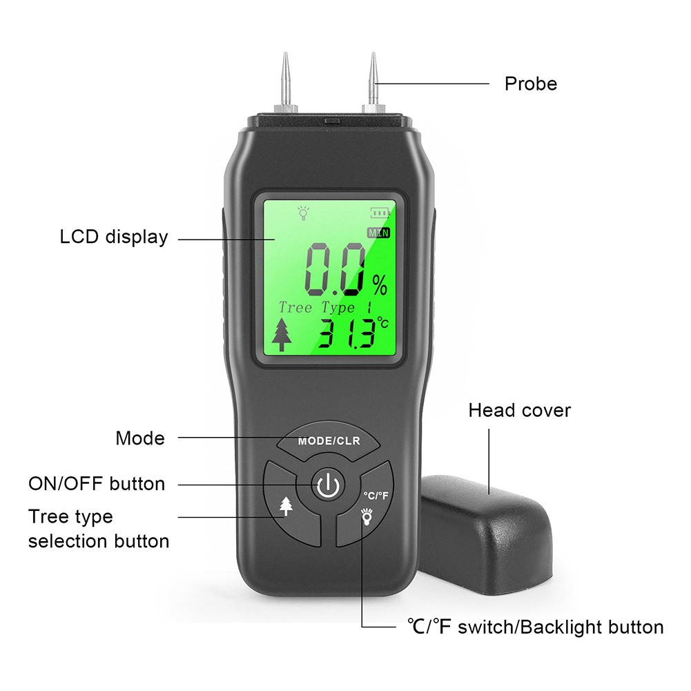 Portable Handheld Two Pin Type Wood Moisture Meter With Timber Digital LCD Display Paper Hygrometer Hygrometer Quick Sensor