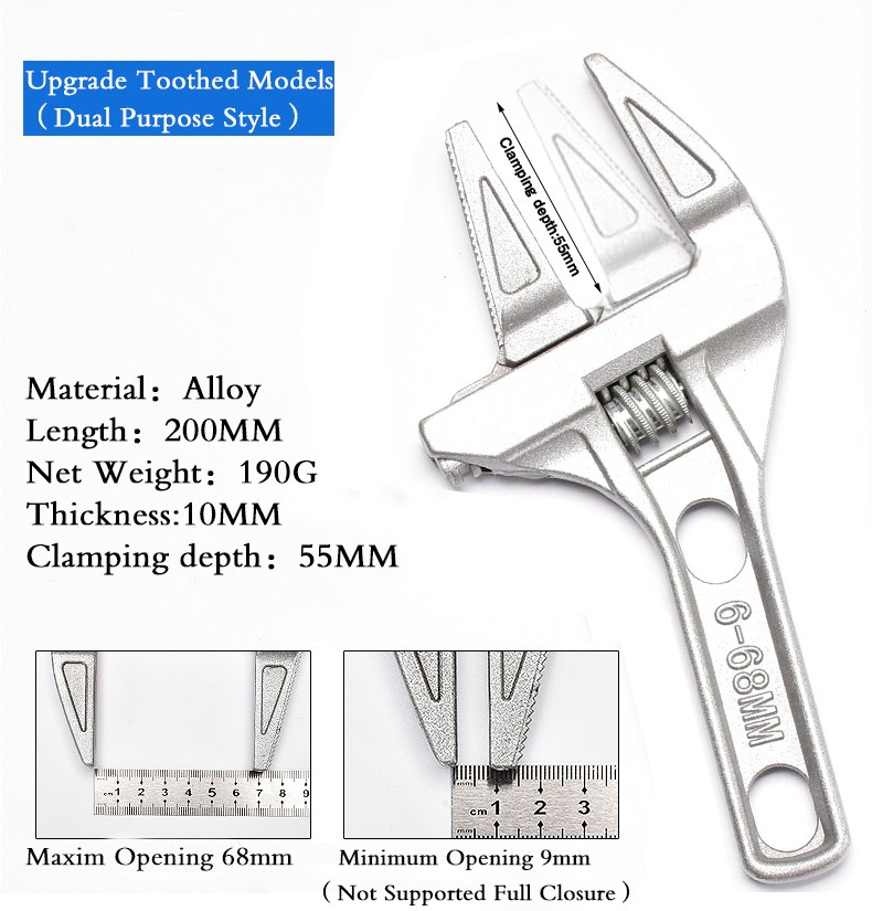 Adjustable Wrench Universal Monkey Wrench Multifunctional Plumbing Hand Tools Nut Sink Wrench Bathroom Pipe Large Open Spanner