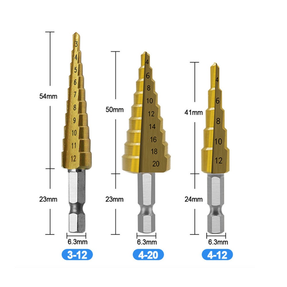 Binoax Titanium Nitride Step Drill Bit Set 3 Pieces High Speed ​​Steel Total 24 Sizes With Bag