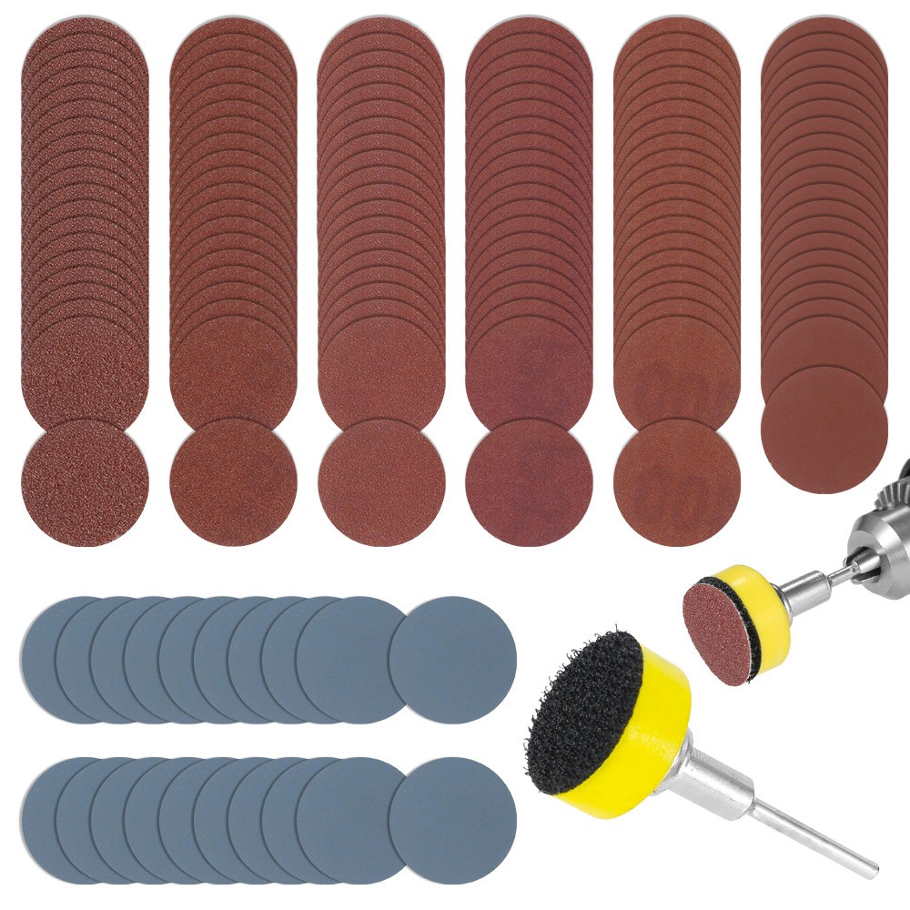 140pcs wet dry sandpaper assortment 100-3000 grit sanding disc 1" 25mm sand paper with hook and loop sanding pad and shank