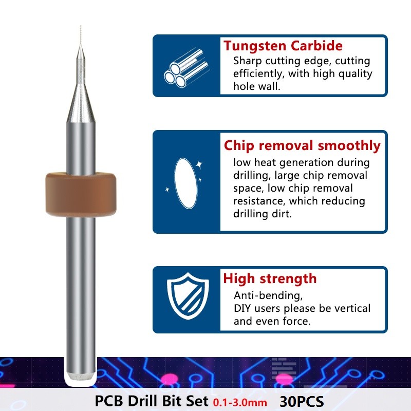 PCB Drill Bit 30pcs 0.1-1.0 1.1-2.0 2.1-3.0mm Set Micro Drill Gun for Drill PCB Circuit Board Carbide Drill Bit