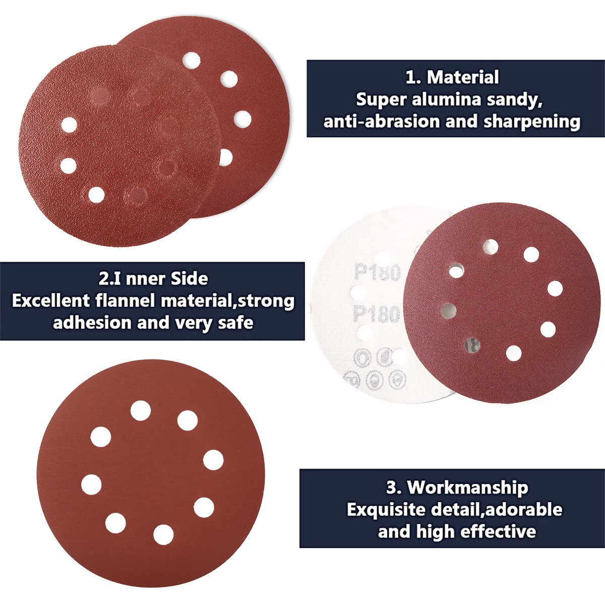 100pcs 5 inch 125mm round emery eight hole sanding disc set 80-3000 hook and loop abrasive sander paper use for polishing tools