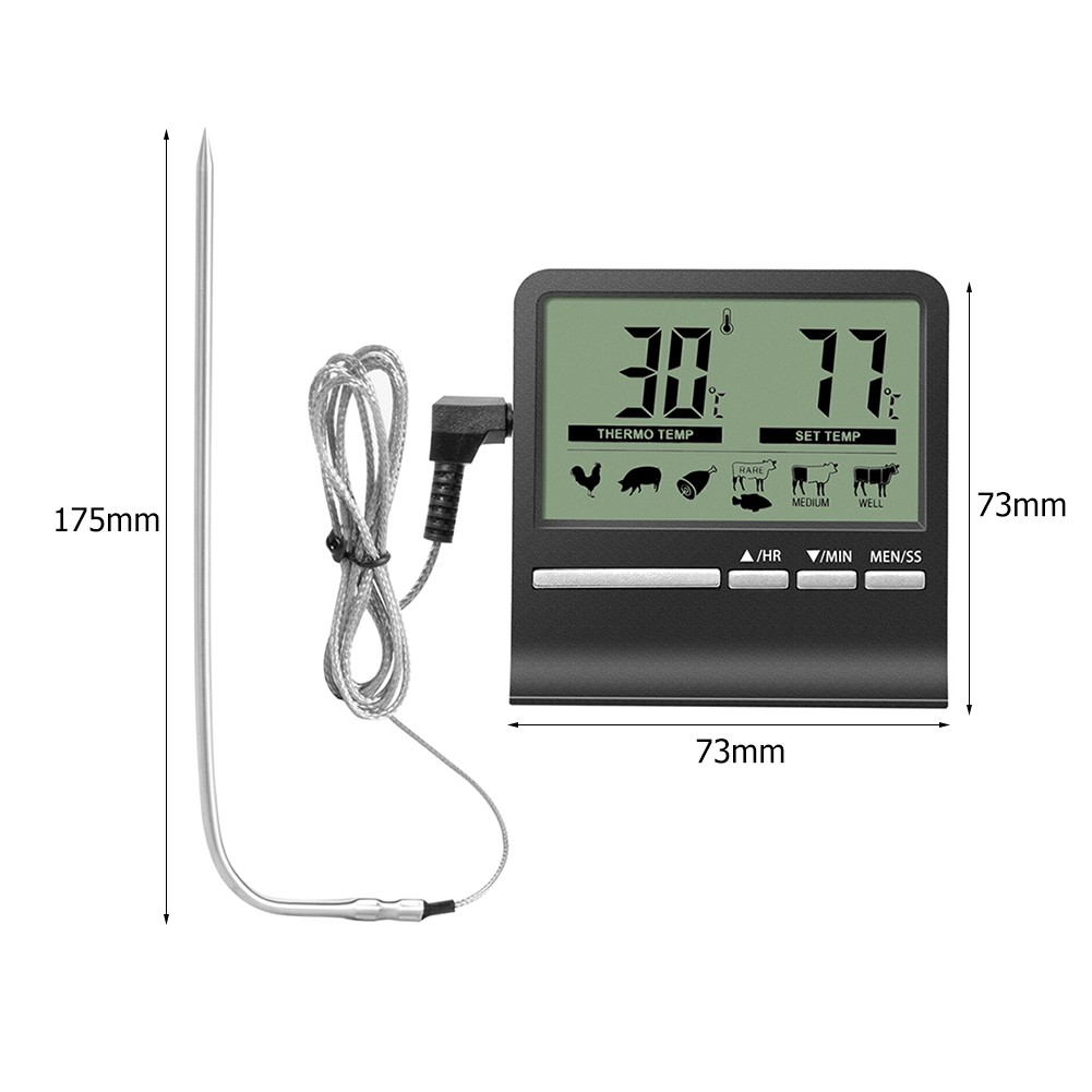 Digital Kitchen Barbecue Food Thermometer Stainless Steel Probe Outdoor BBQ Cooking Oven Meat Food Temperature Alarm Timer