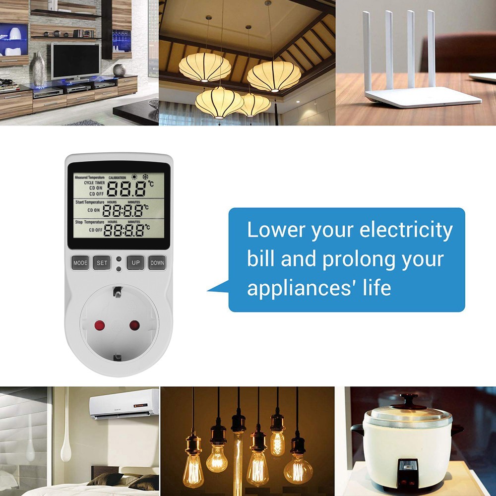 Multifunctional digital thermostat, European plug, temperature controller, outlet with timer switch