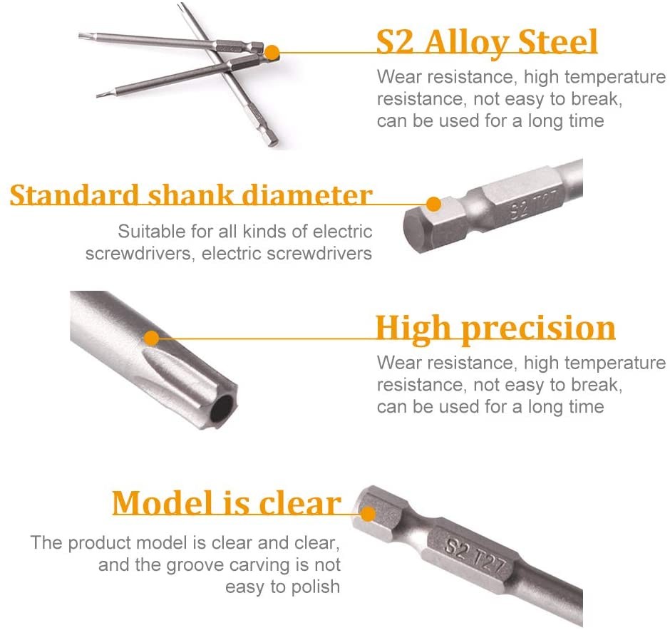 Torx Screwdriver Bits 11pcs Hakkin Steel 100mm T6-T40 Long Magnetic Star Torx Security Screwdriver Bit Set 1/4 Hex Shank