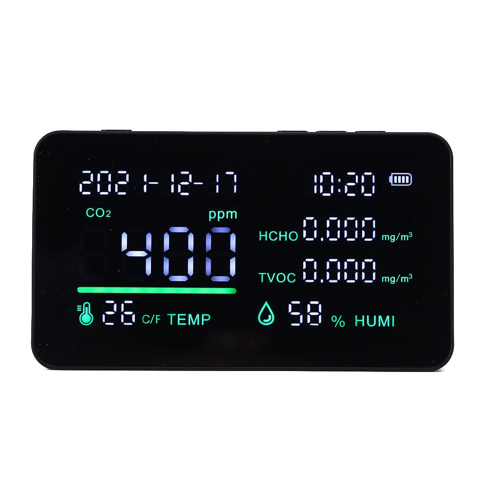 Multifunction Air Monitor Digital Display CO CO2 HCHO TVOC Detector CO2 Carbon Dioxide Meter Air Quality Monitoring Gas Detector