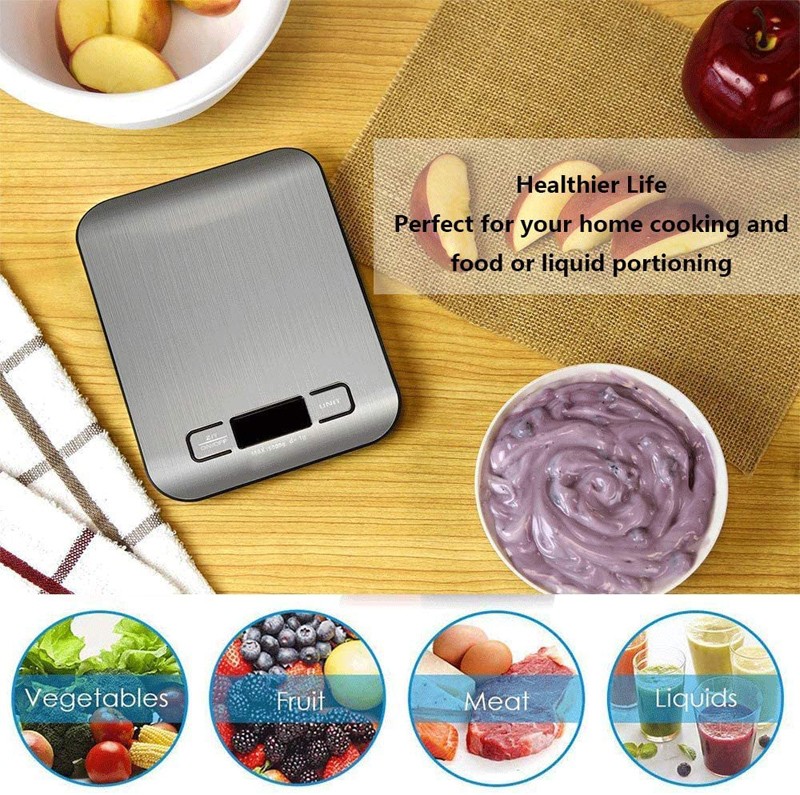 Digital Kitchen Scale 10kg/5000g 1g Multifunction Electronic Food Bread Gram Weight Scale Stainless Steel Backlit