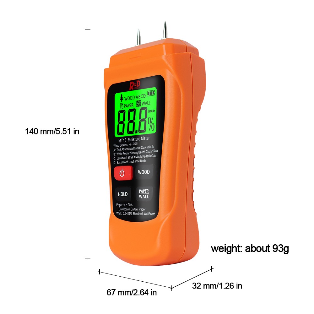 جديد MT-18 البرتقال 0-99.9% اثنين دبابيس الرقمية مقياس الرطوبة الخشب ورقة جهاز اختبار الرطوبة جدار الرطوبة الأخشاب الرطوبة كاشف