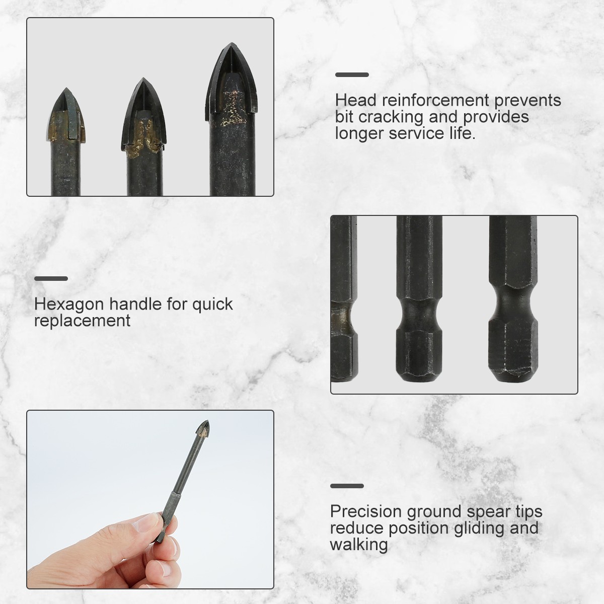 7pcs Triangle Drill Bit Set for Ceramic Cup Concrete Carbide Hole Opener Brick Alloy Steel Triangle Bit Tool 3/4/5/6/8/10/12mm