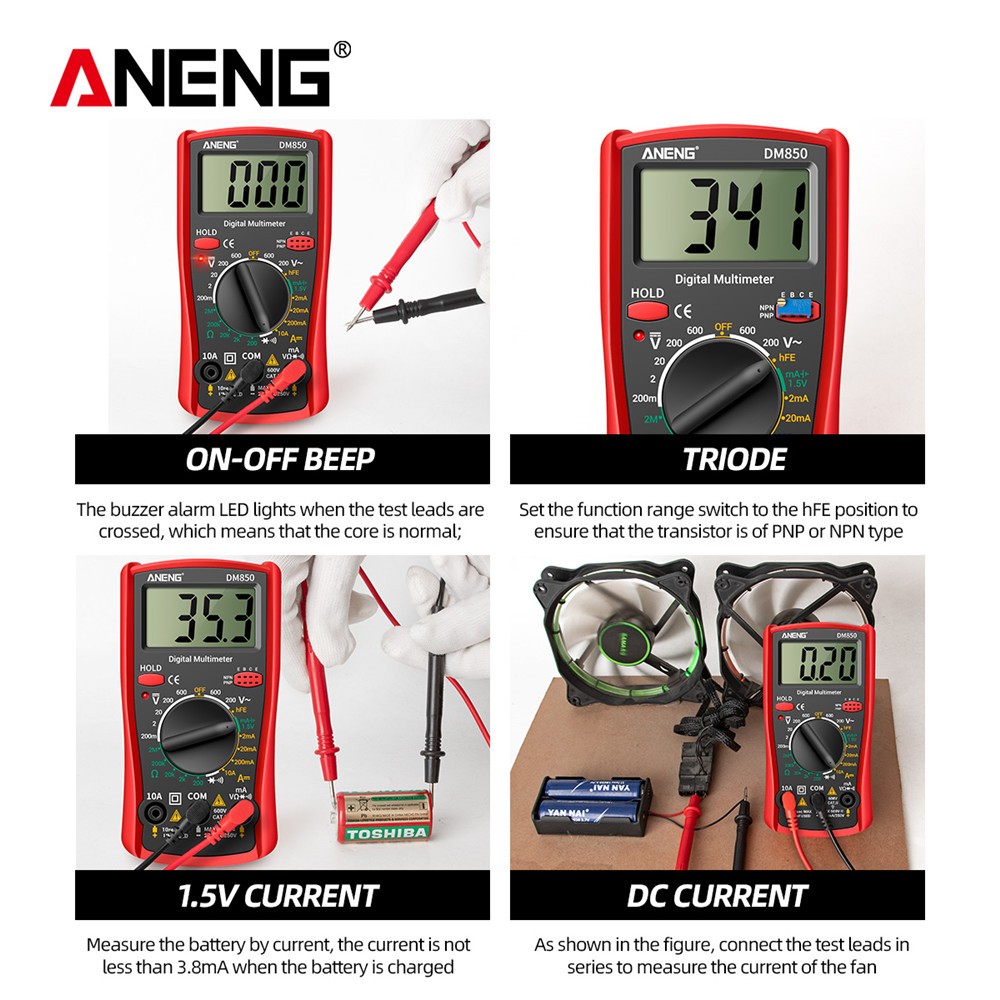 جهاز رقمي متعدد من ANENG DM850 متعدد 1999 مقياس كهربائي احترافي أوتوماتيكي للتيار المتردد/تيار مستمر جهاز قياس التيار الكهربائي أداة كاشف التيار الكهربائي