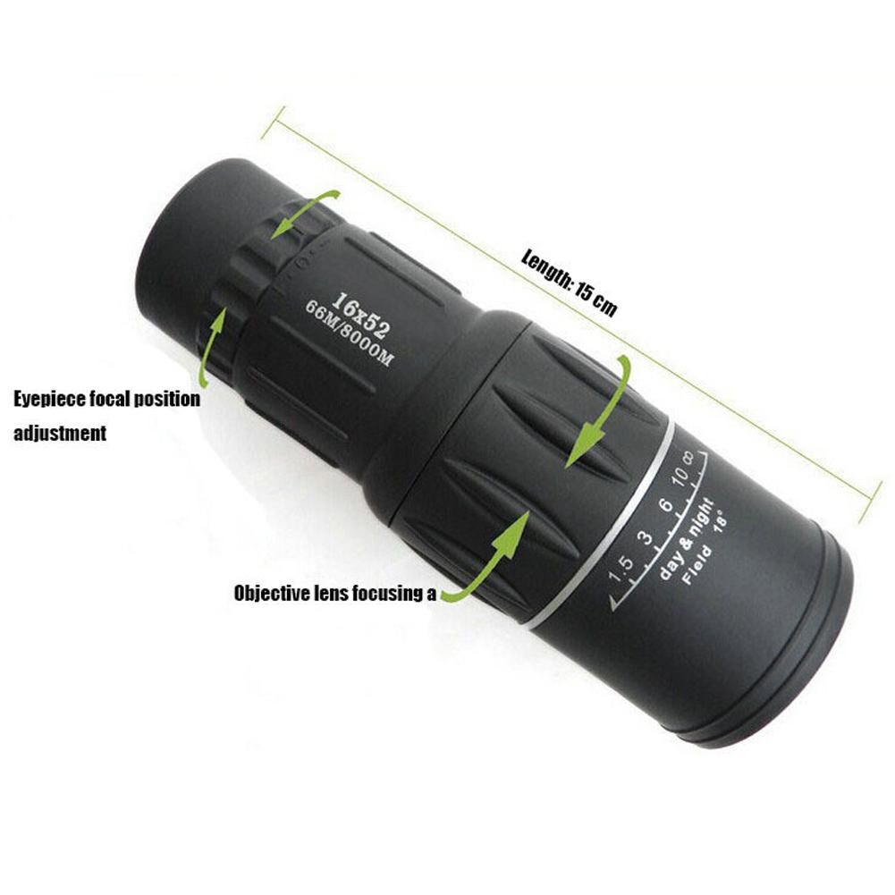 Durable 16X52 Dual Focus Monocular Telescope Zoom Binoculars 66m/8000m HD Scope with Optical Lens Strap/Rubber Outdoor Camp Tool