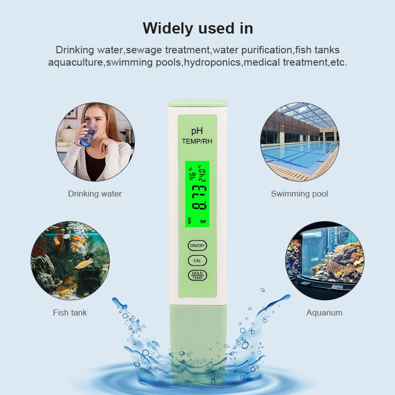 3 in 1 PH/Temperature/Hygrometer Compatible with Bluetooth APP Online ATC Water Quality Tester for Aquarium Swimming Pool