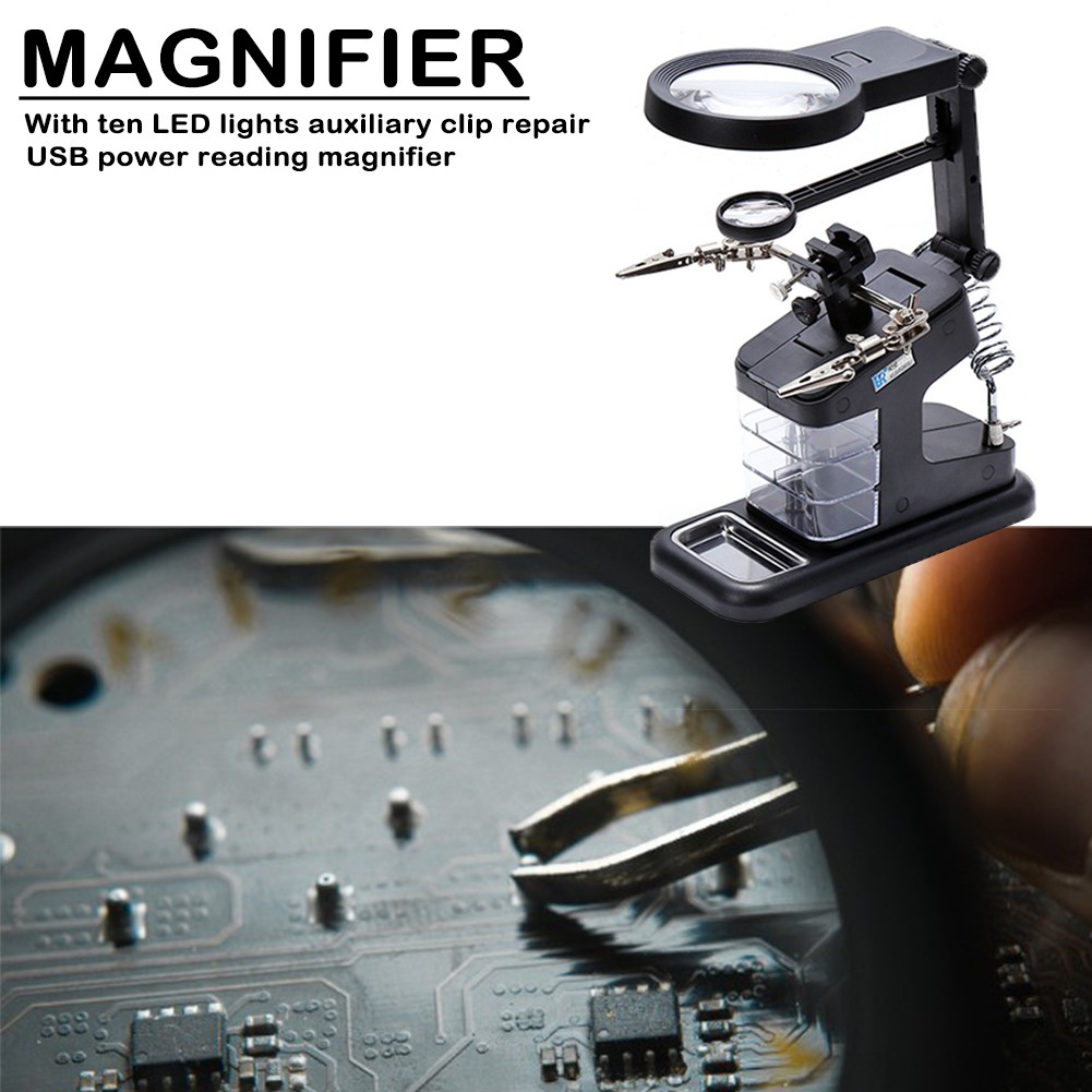 Multifunctional Welding LED Magnifying Glass 3X 4.5X 25Xmagnifying Glass Alligator Clip Holder Clamp Helping Hand Welding Repair Tool