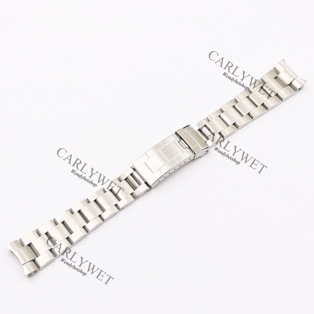 CARLYWET 20mm Solid Silver Curve End Screw Links Steel Watch Band Strap Old Fashioned Bracelet Strap for Vintage Submariners