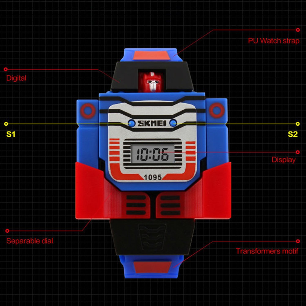 SKMEI 1095 Children's Wristwatch Kids Boy Detachable Digital Watch Robot Deformation Toy