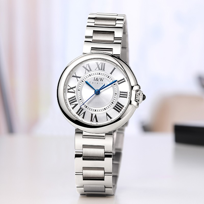 Fashion Quartz Watches Women Luxury Brand I&W New Ladies Watch Sapphire Glass Full Steel Strap Waterproof Relogio Feminino