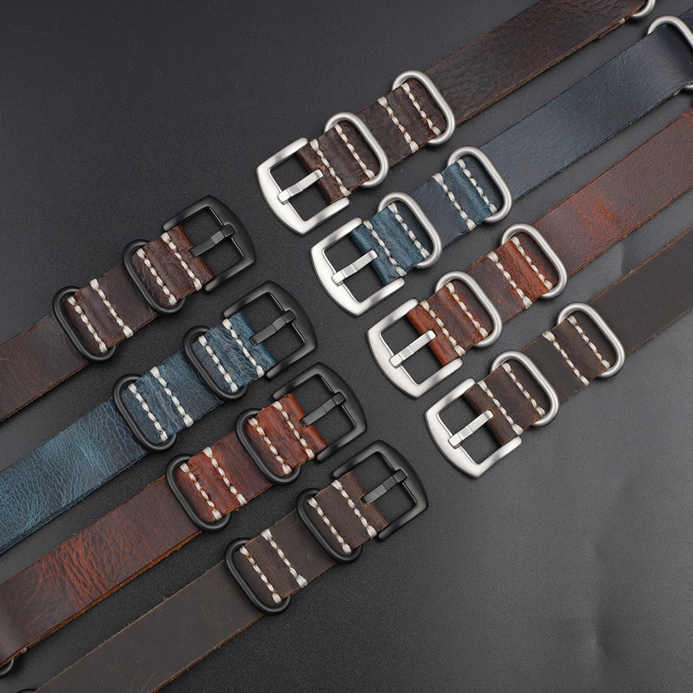 NATO Genuine Leather Strap Watchband 20mm 22mm 24mm Vintage Zulu Strap for Men Women Wristbands Replacement Watch