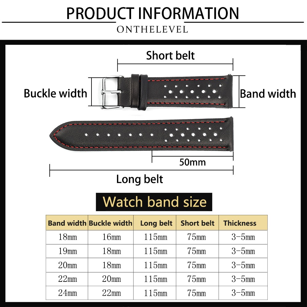 Handmade watch strap 18mm 19mm 20mm 22mm leather strap black brown blue breathable porous watches #C