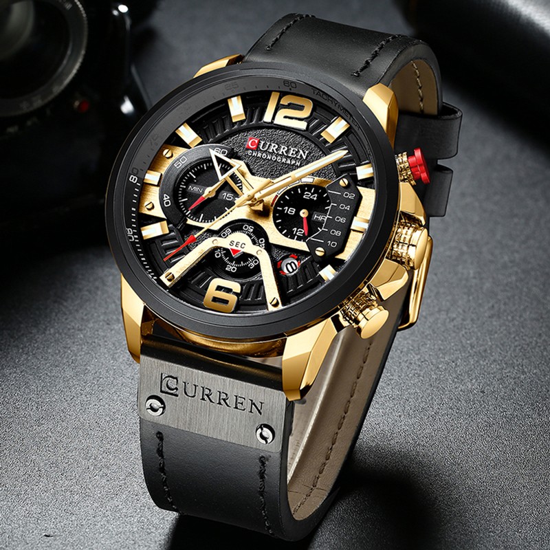 CURREN Men's Fashion Sport Watches Luxury Brand Military Style Leather Wrist Watch Chronograph Fashion