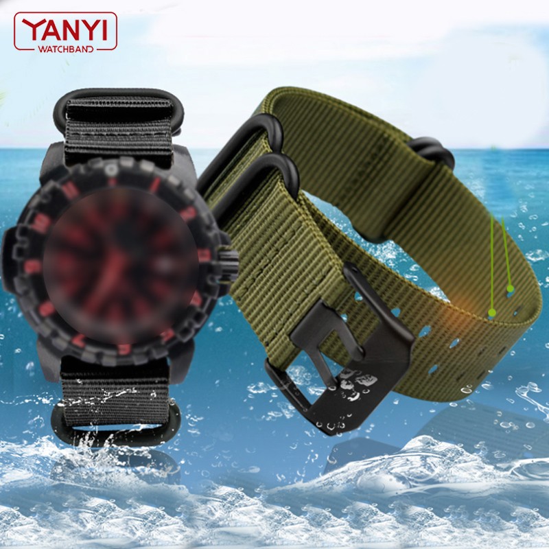Nylon men's watch strap, 22mm and 23mm, waterproof, sport, luminox, NATO strap, black, trendy