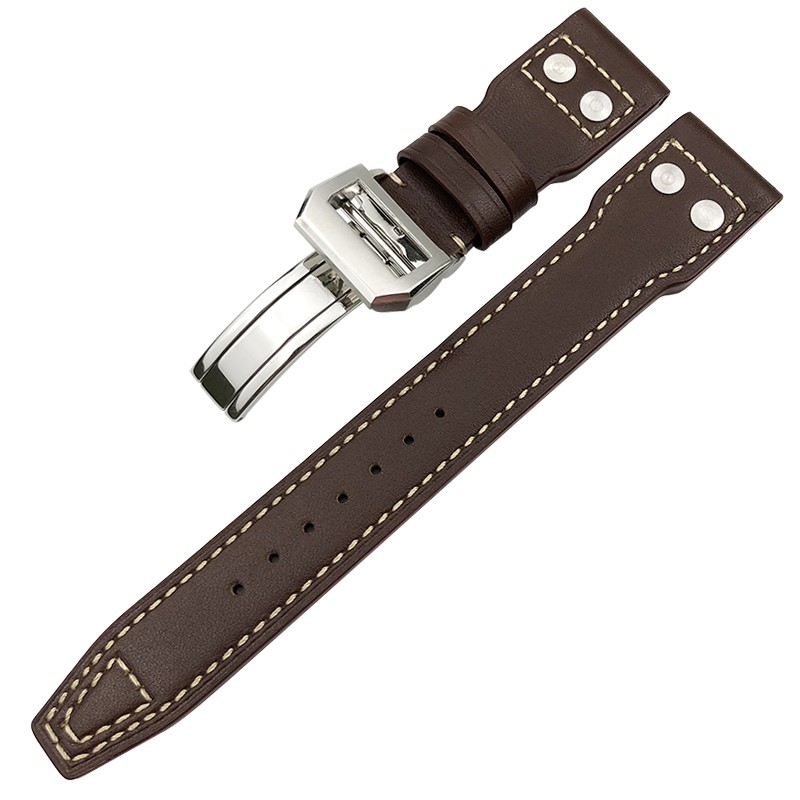 21mm 22mm High Quality Genuine Leather Rivets Watchband Fit For IWC Large Pilot Spitfire Gun Top Brown Black Cowhide Watch Strap