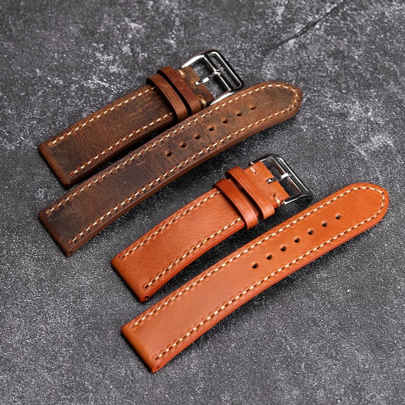 Handmade brown leather watch strap for men and women, 20 22 18mm, soft antique style, first layer