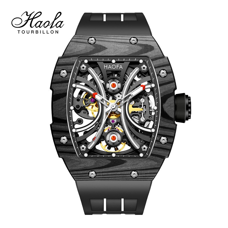 Haofa Men Automatic Mechanical Skeleton Luminous Sapphire Carbon Fiber Wrist Watches Luxury Mannen Horloge 1909 Men's Wristwatch