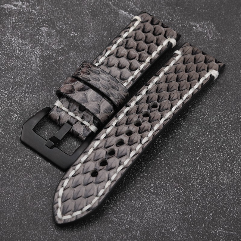 Handmade Gray Python Leather Bracelet, 20 22 24 26mm, Compatible with PAM111 441, Leather Strap, Men's Bracelet