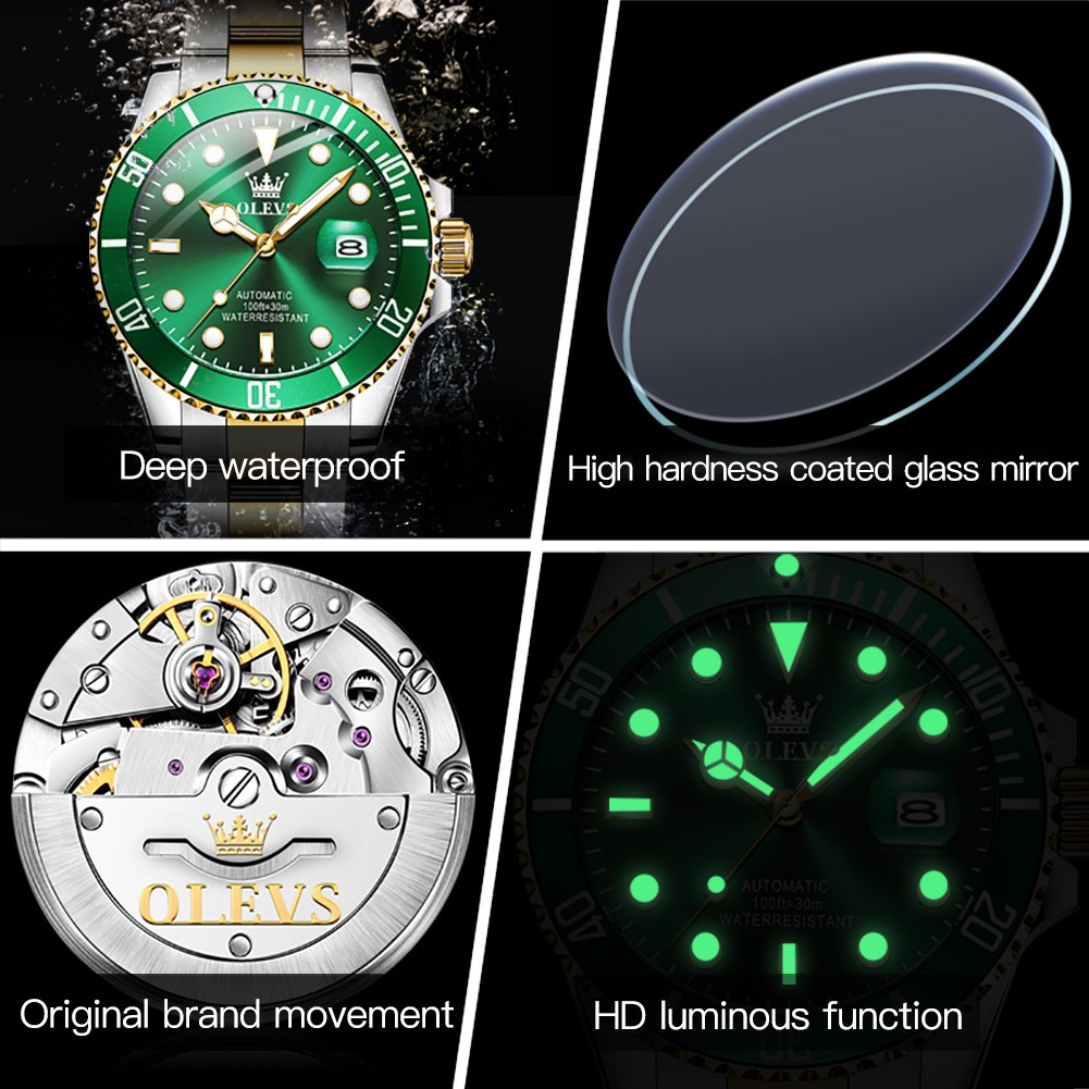 OLEVS Stainless Steel Strap Submarine Full Automatic Men's Watch Waterproof Business Automatic Mechanical Men's Wristwatch