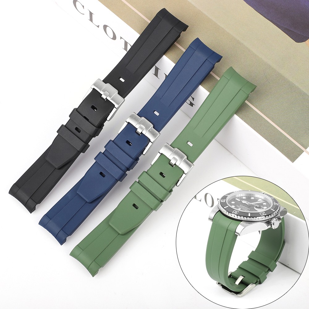 Curved End High Quality FKM Rubber Watch Band 20mm Men Women Waterproof Replacement Strap Wristband Diving Watch Accessories