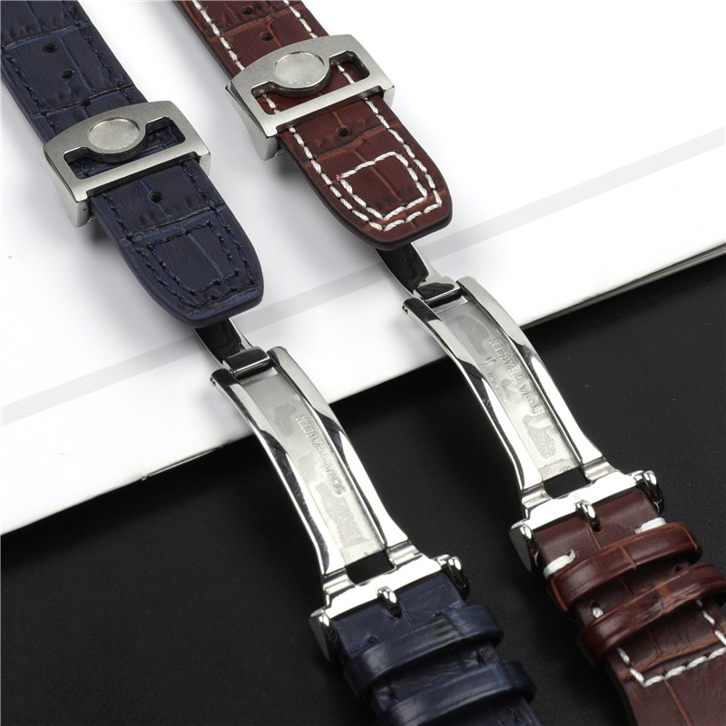 21mm 22mm Genuine Cowhide Leather Watchband with Stud for IWC Pilot PORTOFINO Portuguese Watch Strap Folding Buckle Accessories