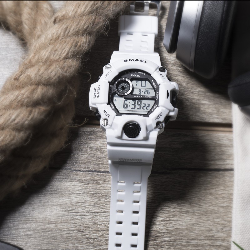 Men's Watches White Digital Watch SMAEL Sport Watch 50M Waterproof Auto Date relogio masculino Digital Military Watches Men Sport