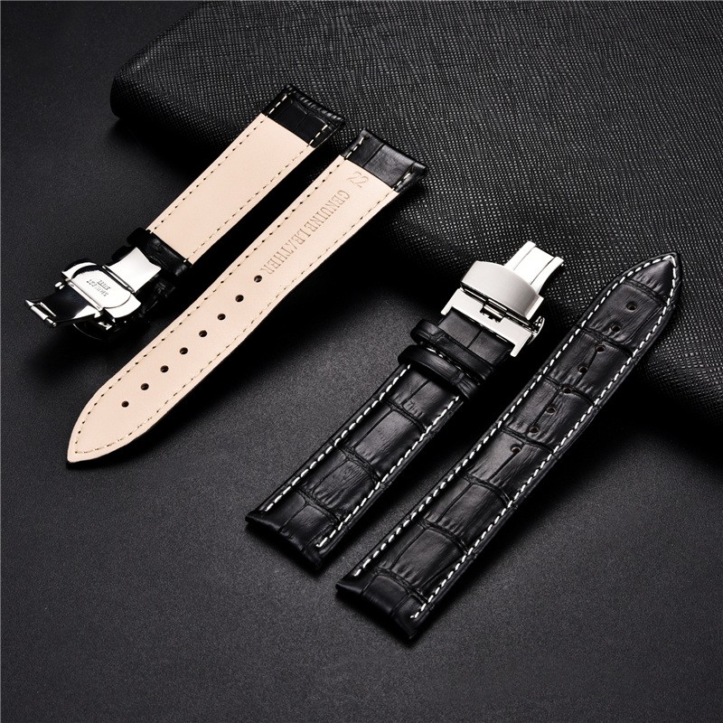 Grain Leather Watches With Stainless Steel Automatic Clasp Men's Watch Bracelet 18mm 20mm 22mm 24mm Gift Watch Box Straps