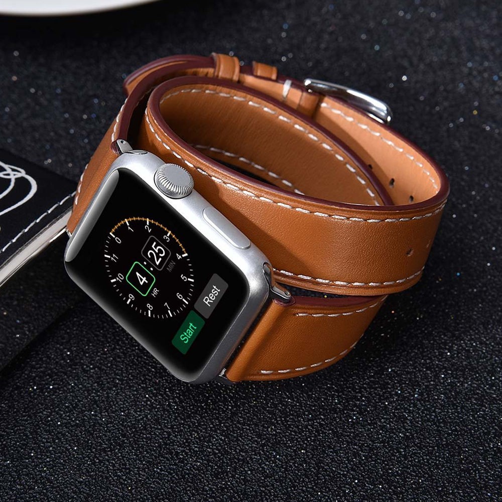 Double Round Strap for Apple Watch Band 45mm 41mm 44mm/40mm 42mm/38mm Leather Watchband Bracelet iWatch Series 5 4 3 se 6 7 band