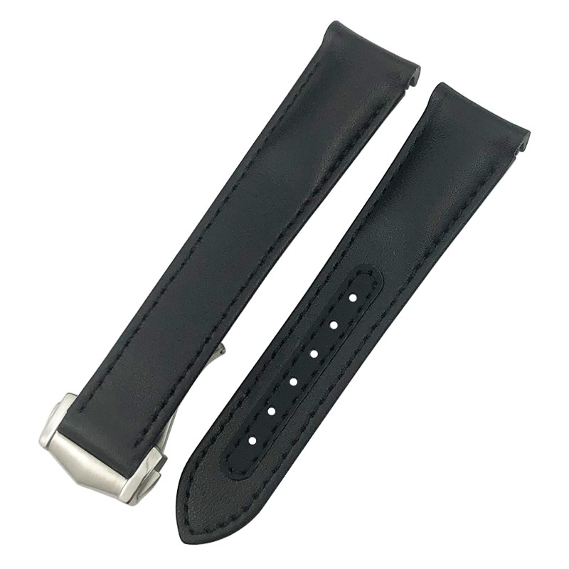 Curved End Real Cow Leather Watchband 20mm 19mm 21mm Fit For Omega Aqua Terra AT150 Seamaster Diver 300M Soft Watch Strap