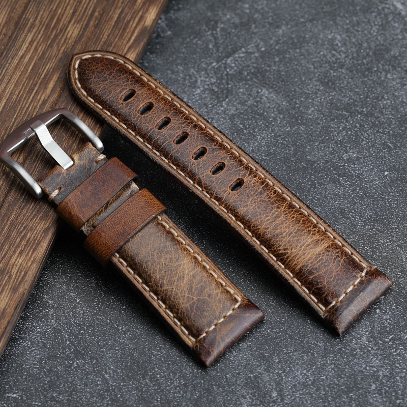 Handmade Leather Watch Strap Suitable for PAM111 441 Italian Top Layer Leather Strap, Oil Wax Leather 20 22 24 26mm Male Strap